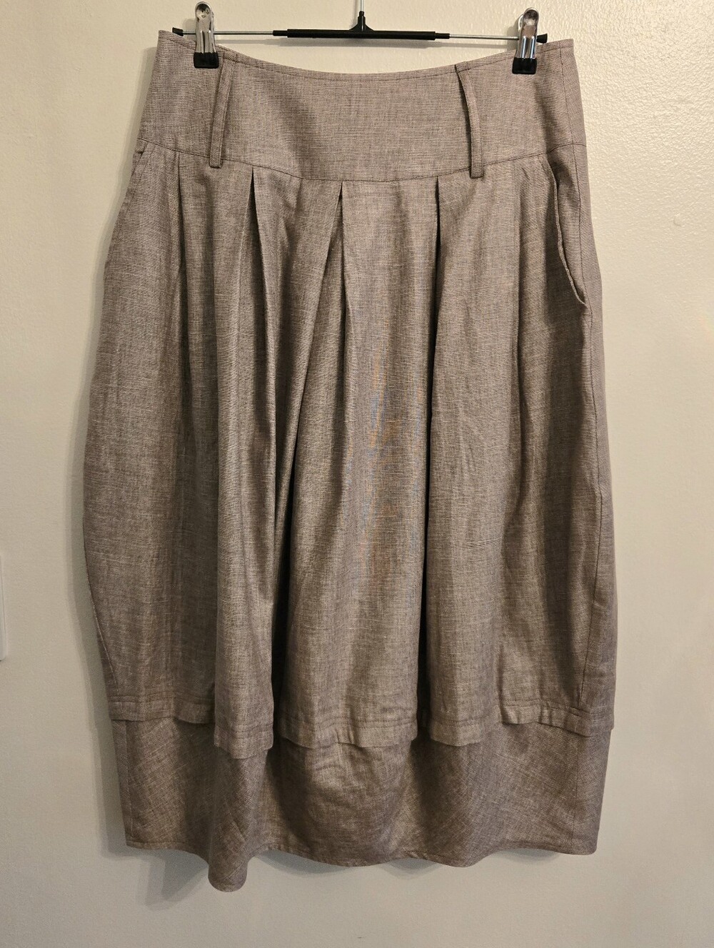 Linen Blend Midi Bubble Skirt No Tags Taupe Womens Large